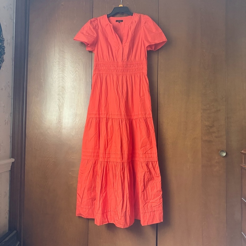 Quince 100 % Organic Cotton Poplin Tiered Maxi Dress Vermillion Red NWOT Sm $168 - Picture 6 of 11